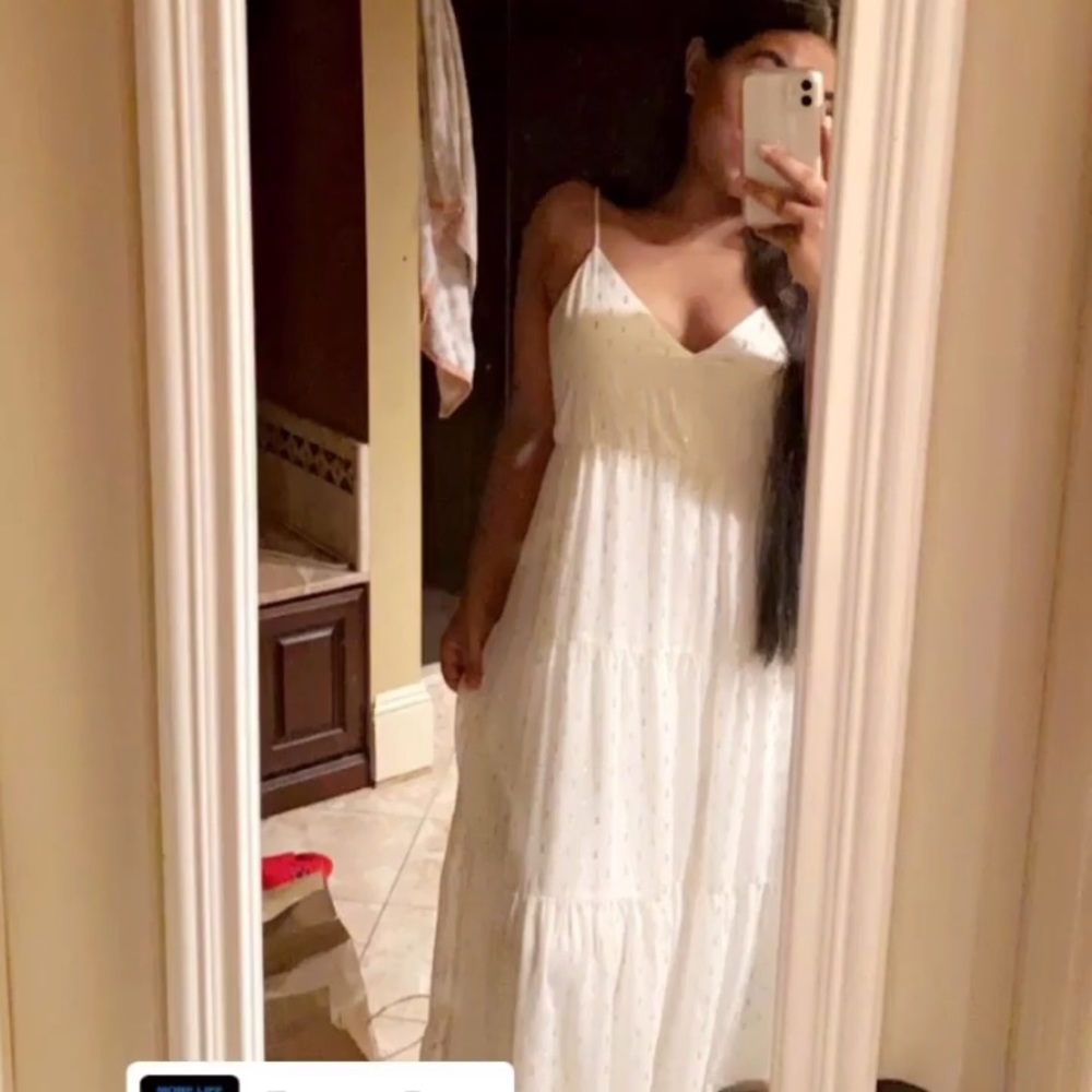 gold and white strap maxi dress